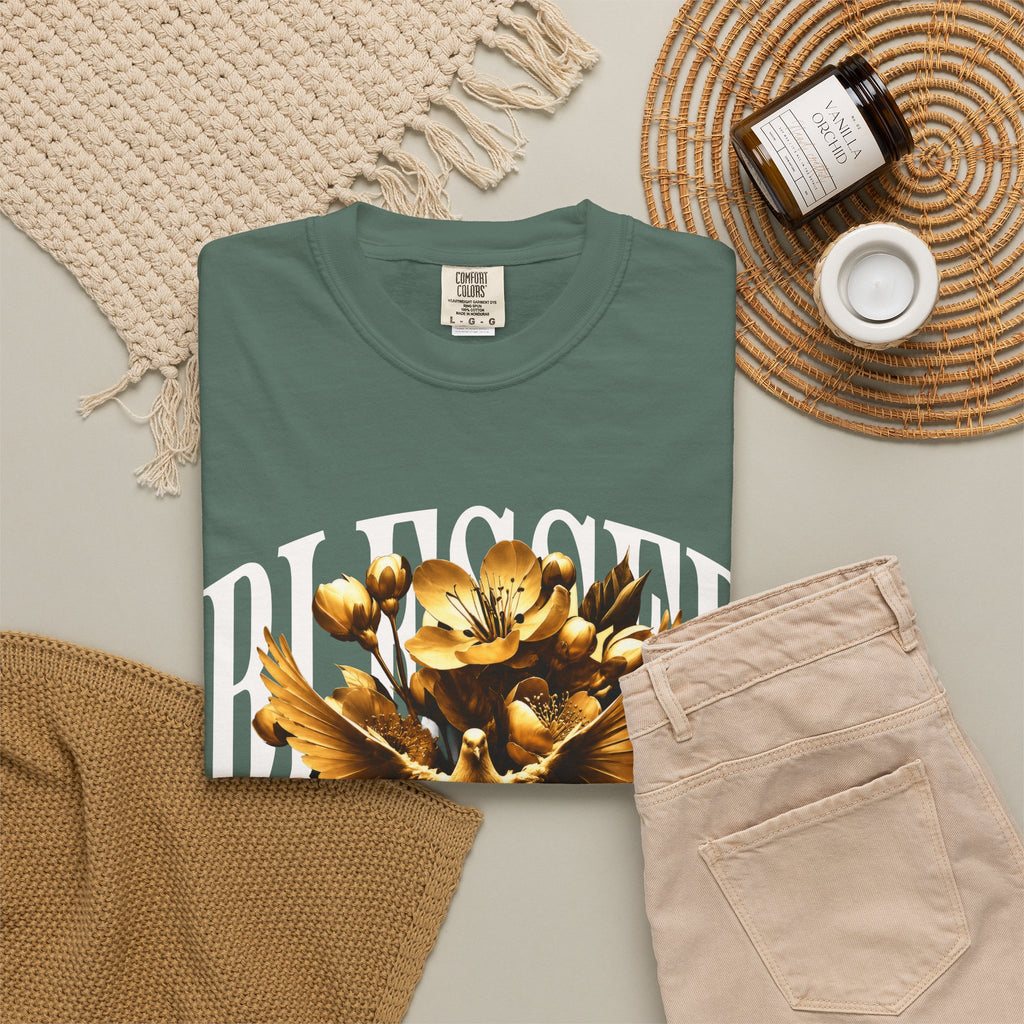 Blessed Forever™ Graphic T-Shirt — Gold Dove & Floral