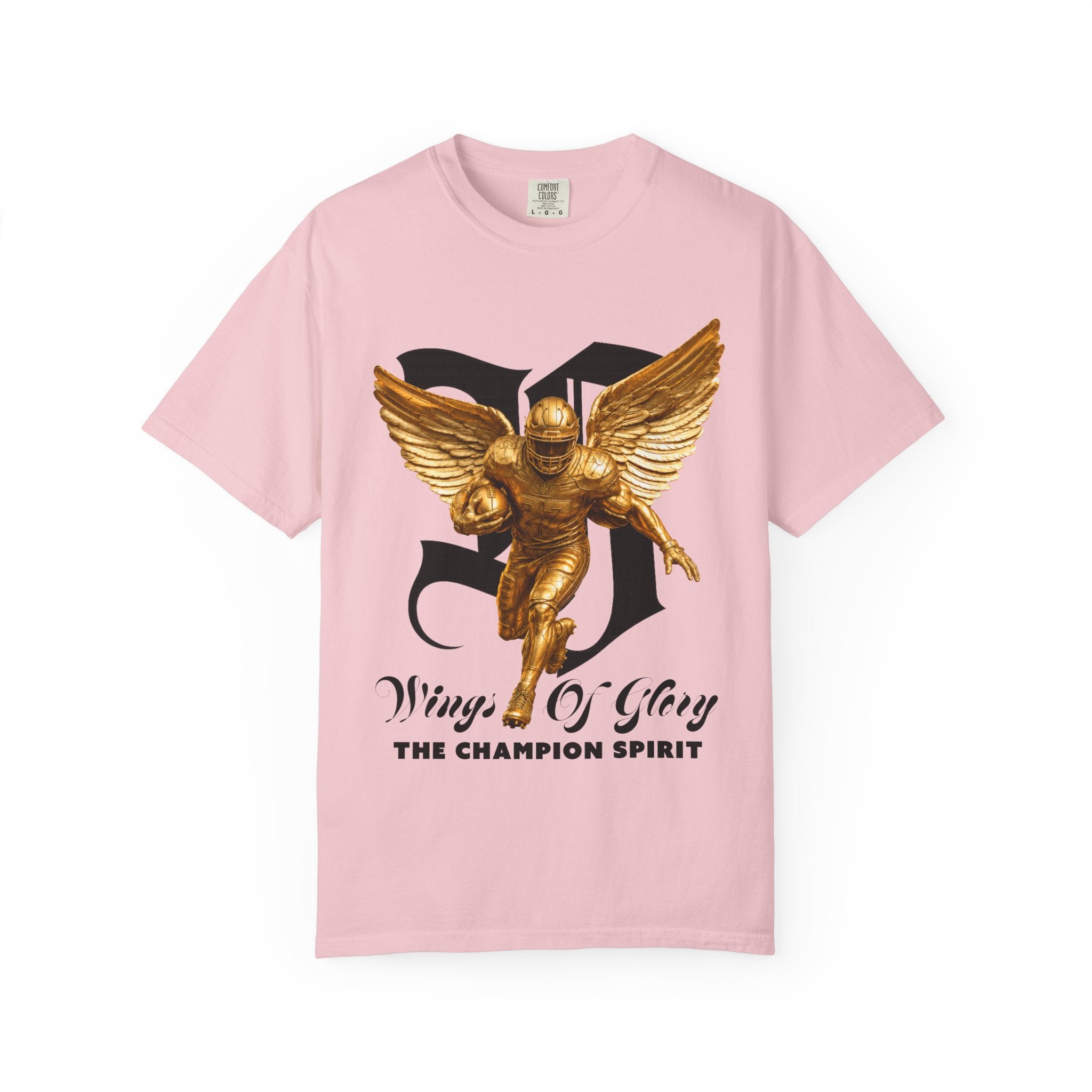 Wings of Glory™ Champion Spirit T-Shirt — Gold Winged Football Warrior Graphic