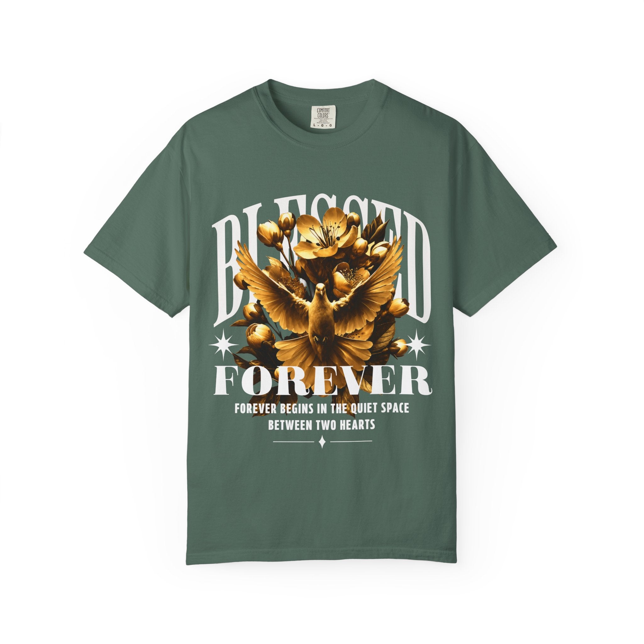 Blessed Forever™ Graphic T-Shirt — Gold Dove & Floral
