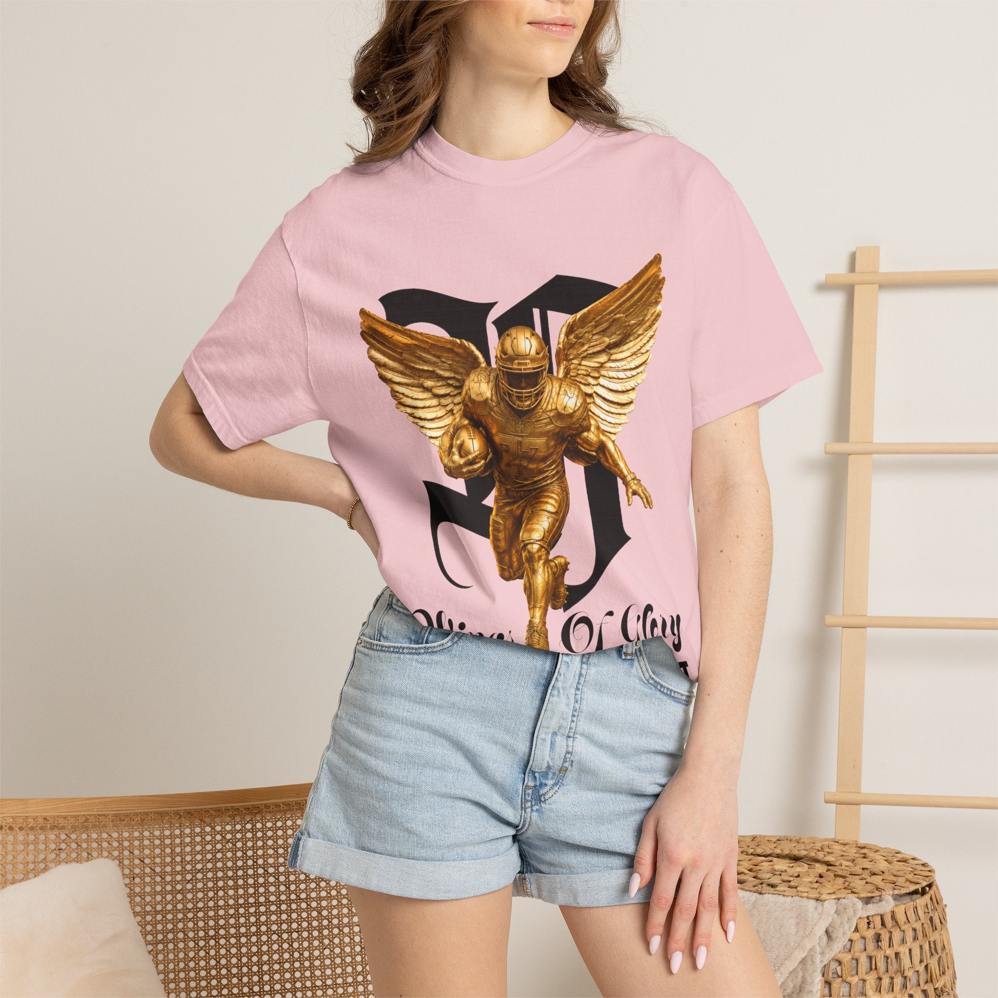 Wings of Glory™ Champion Spirit T-Shirt — Gold Winged Football Warrior Graphic