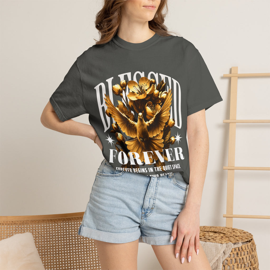 Blessed Forever™ Graphic T-Shirt — Gold Dove & Floral