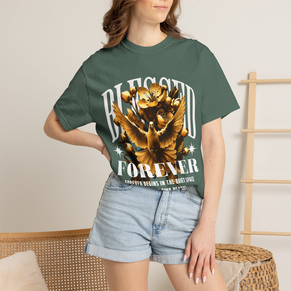 Blessed Forever™ Graphic T-Shirt — Gold Dove & Floral