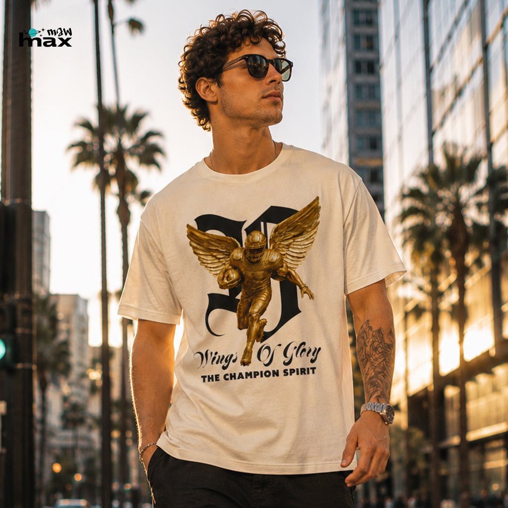 Wings of Glory™ Champion Spirit T-Shirt — Gold Winged Football Warrior Graphic
