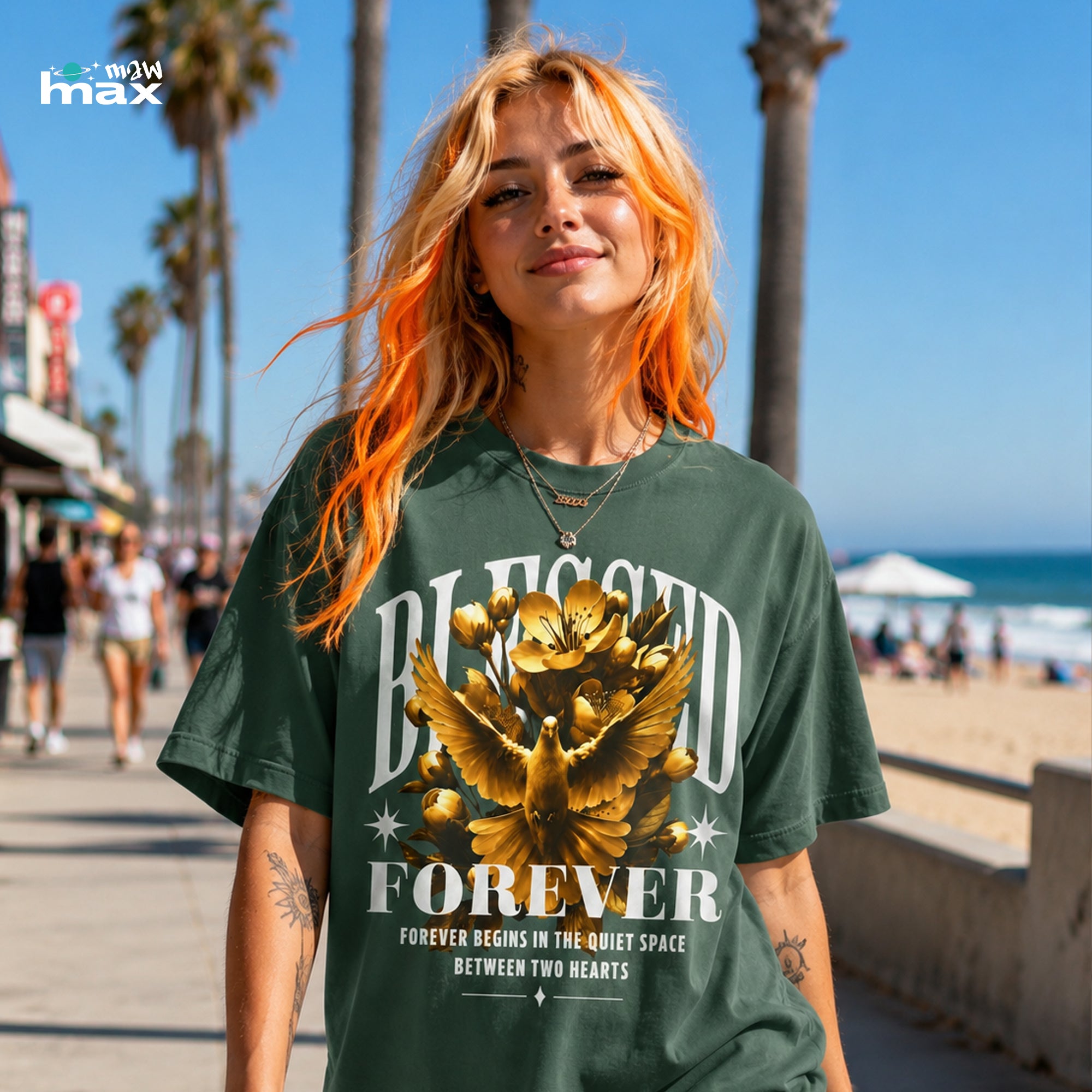 Blessed Forever™ Graphic T-Shirt — Gold Dove & Floral