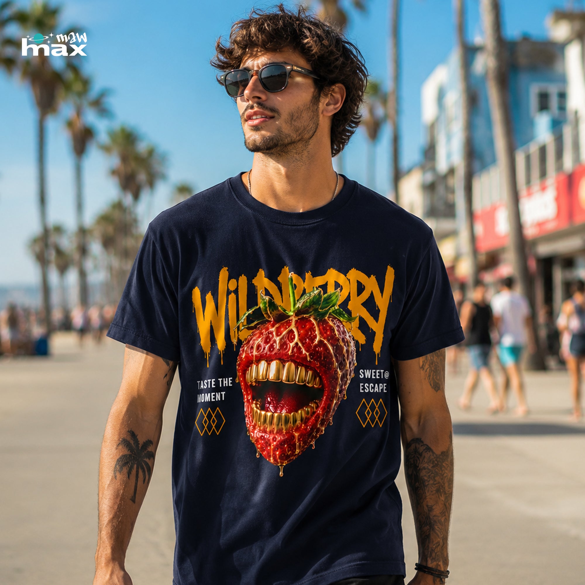 WildBerry Graphic T-Shirt — Wild Strawberry with Gold Teeth Streetwear Tee