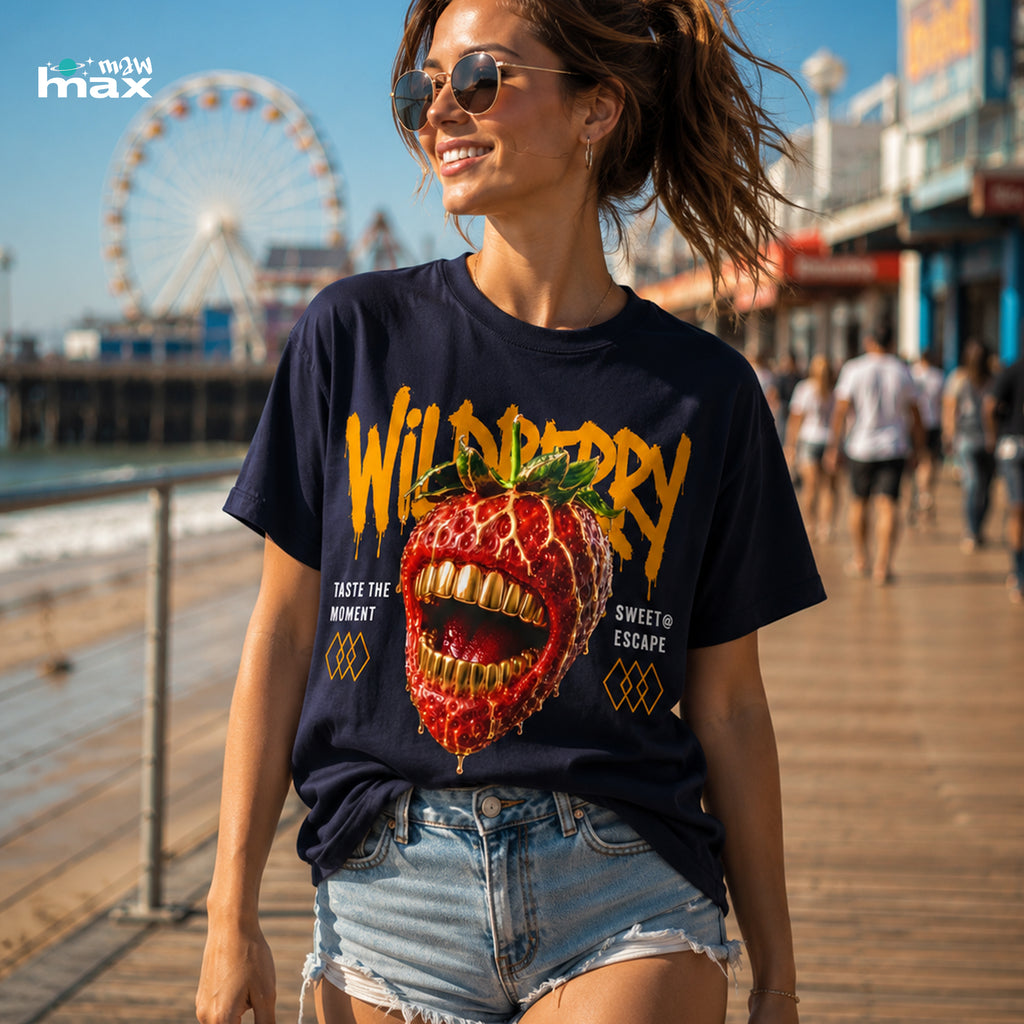 WildBerry Graphic T-Shirt — Wild Strawberry with Gold Teeth Streetwear Tee