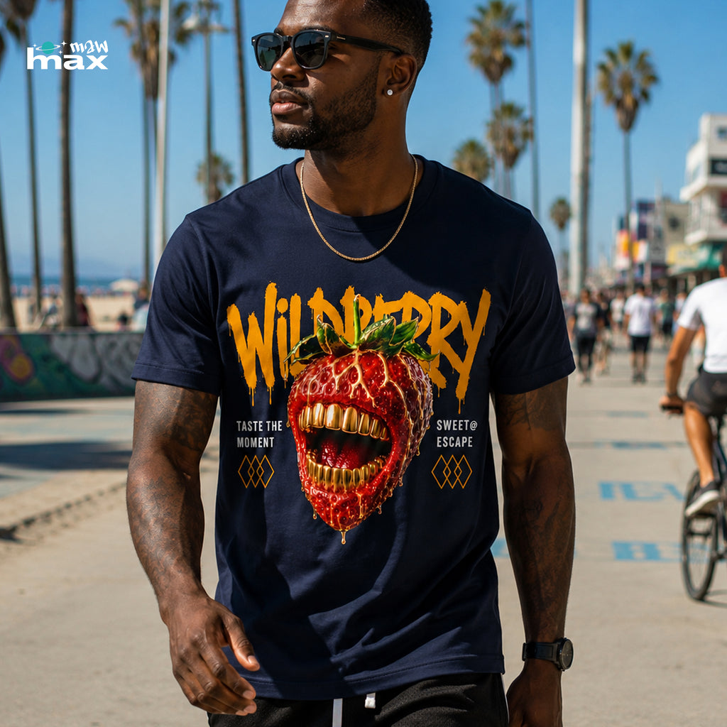 WildBerry Graphic T-Shirt — Wild Strawberry with Gold Teeth Streetwear Tee