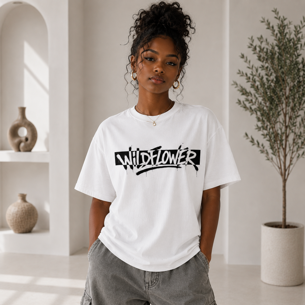 Wildflower Graphic T-Shirt — Floral Streetwear Tee with Script Logo
