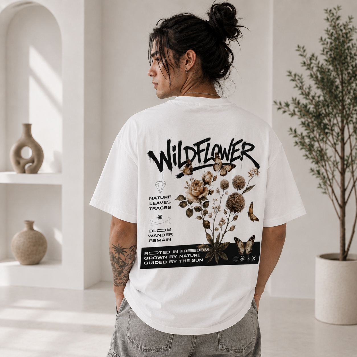 Wildflower Graphic T-Shirt — Floral Streetwear Tee with Script Logo