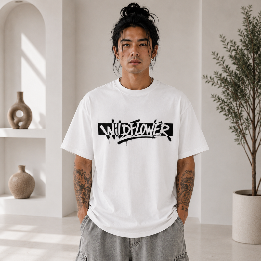 Wildflower Graphic T-Shirt — Floral Streetwear Tee with Script Logo