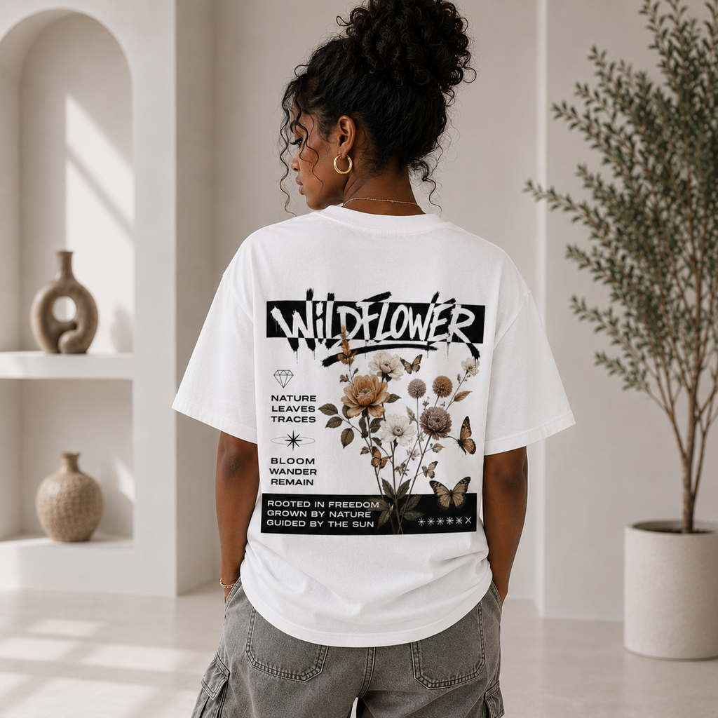 Wildflower Graphic T-Shirt — Floral Streetwear Tee with Script Logo
