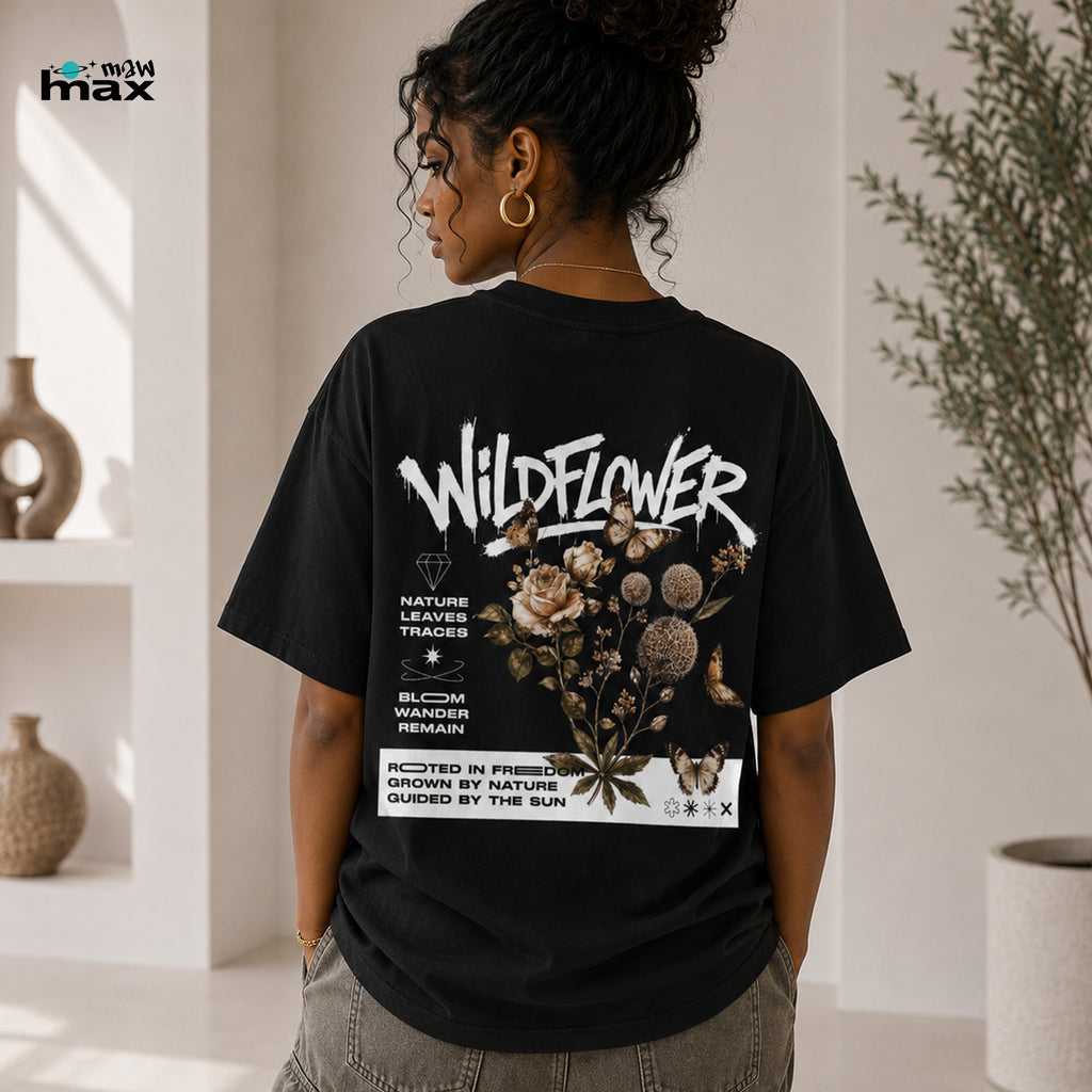 Wildflower T-Shirt — Botanical Graphic Tee with Butterflies