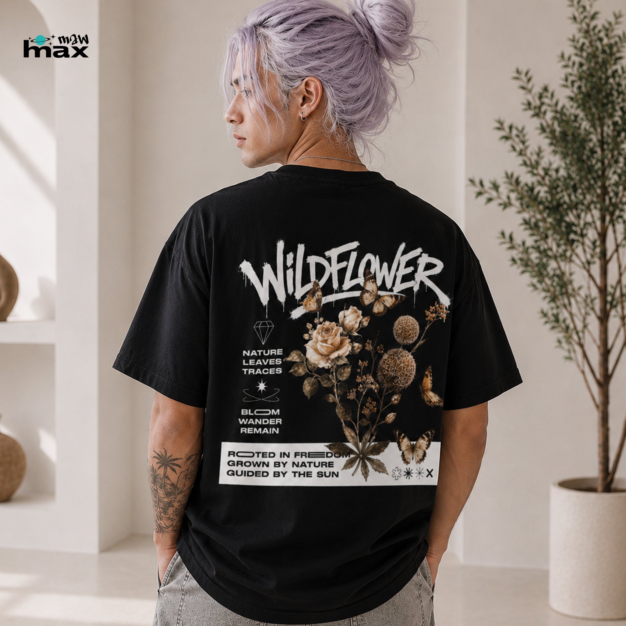 Wildflower T-Shirt — Botanical Graphic Tee with Butterflies