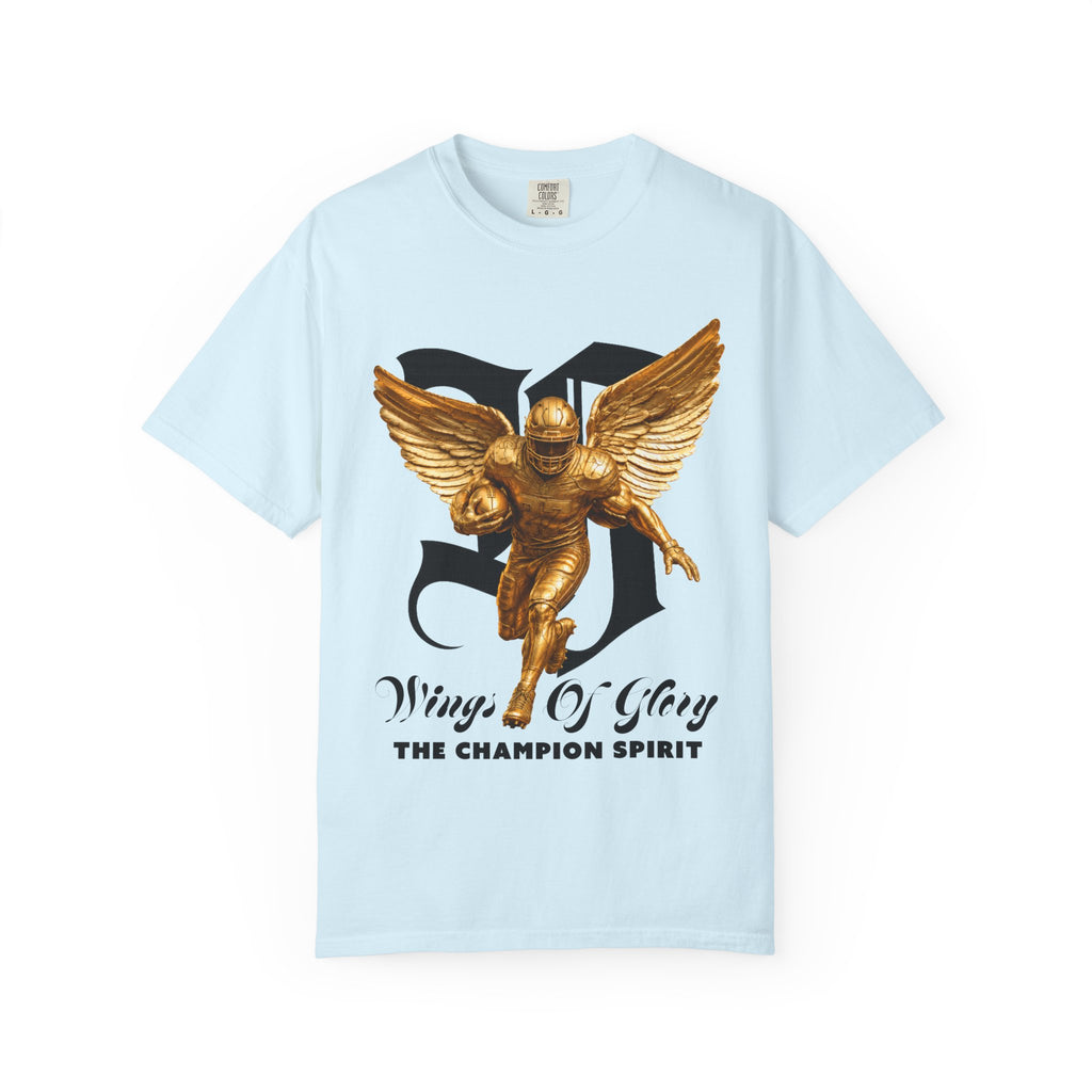 Wings of Glory™ Champion Spirit T-Shirt — Gold Winged Football Warrior Graphic