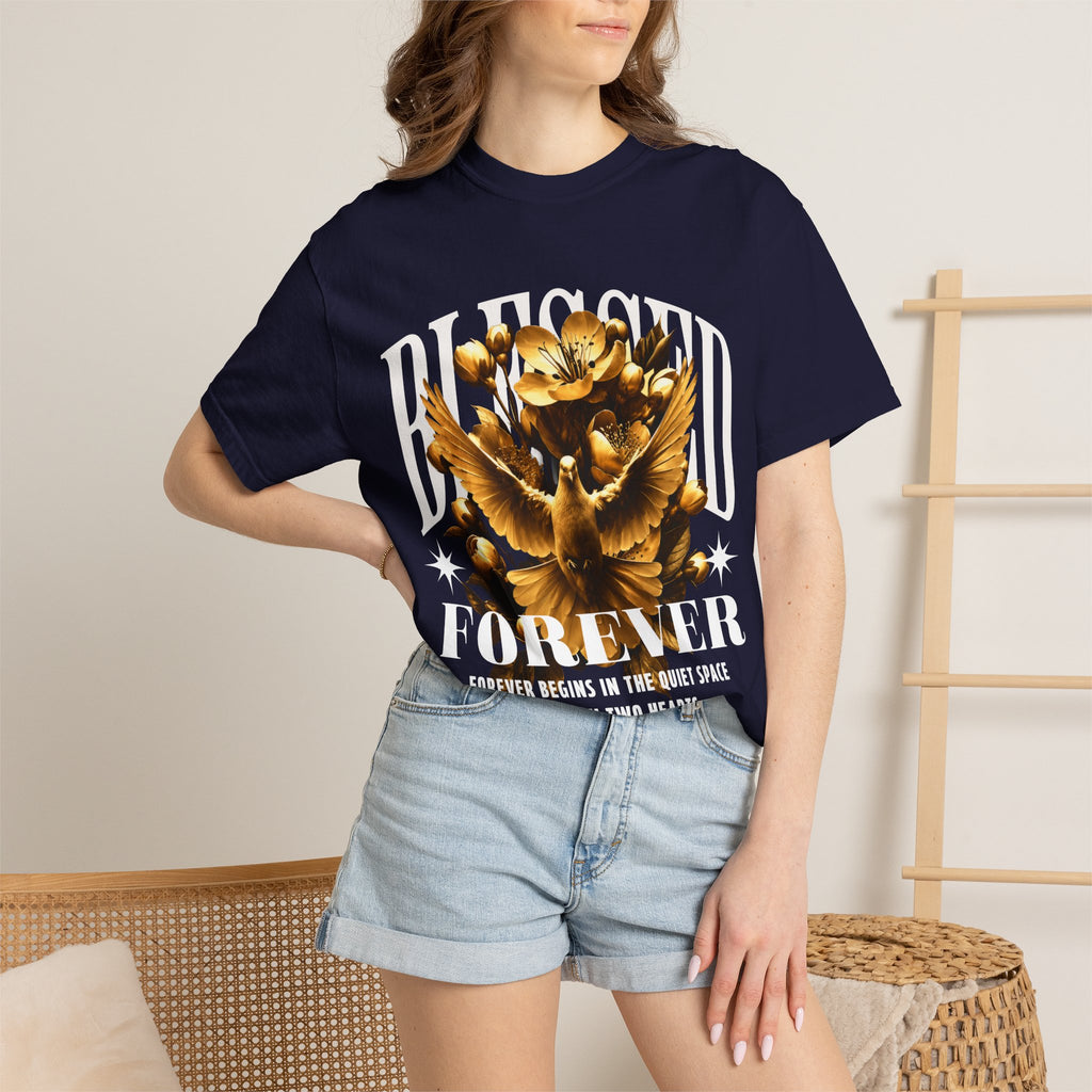 Blessed Forever™ Graphic T-Shirt — Gold Dove & Floral