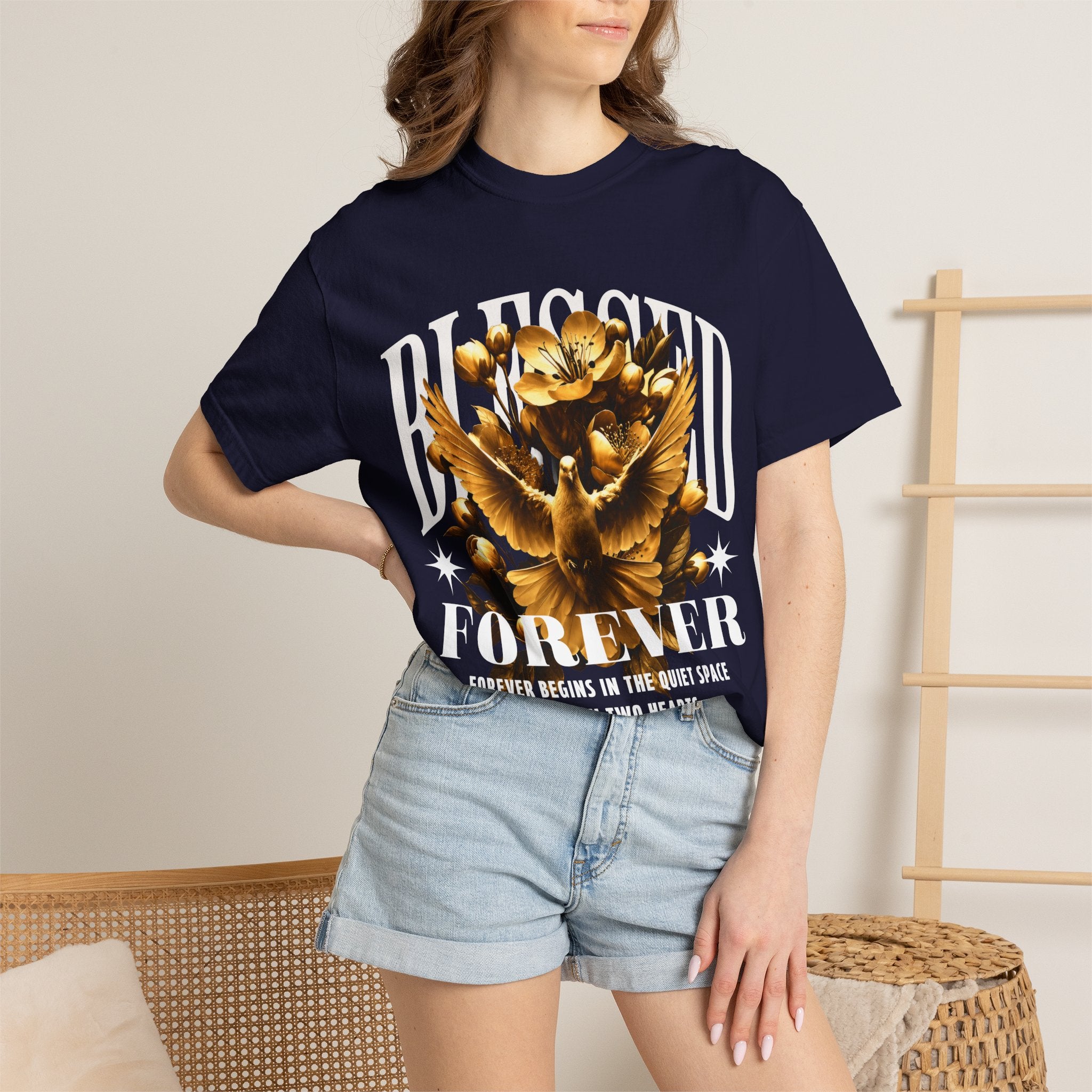Blessed Forever™ Graphic T-Shirt — Gold Dove & Floral