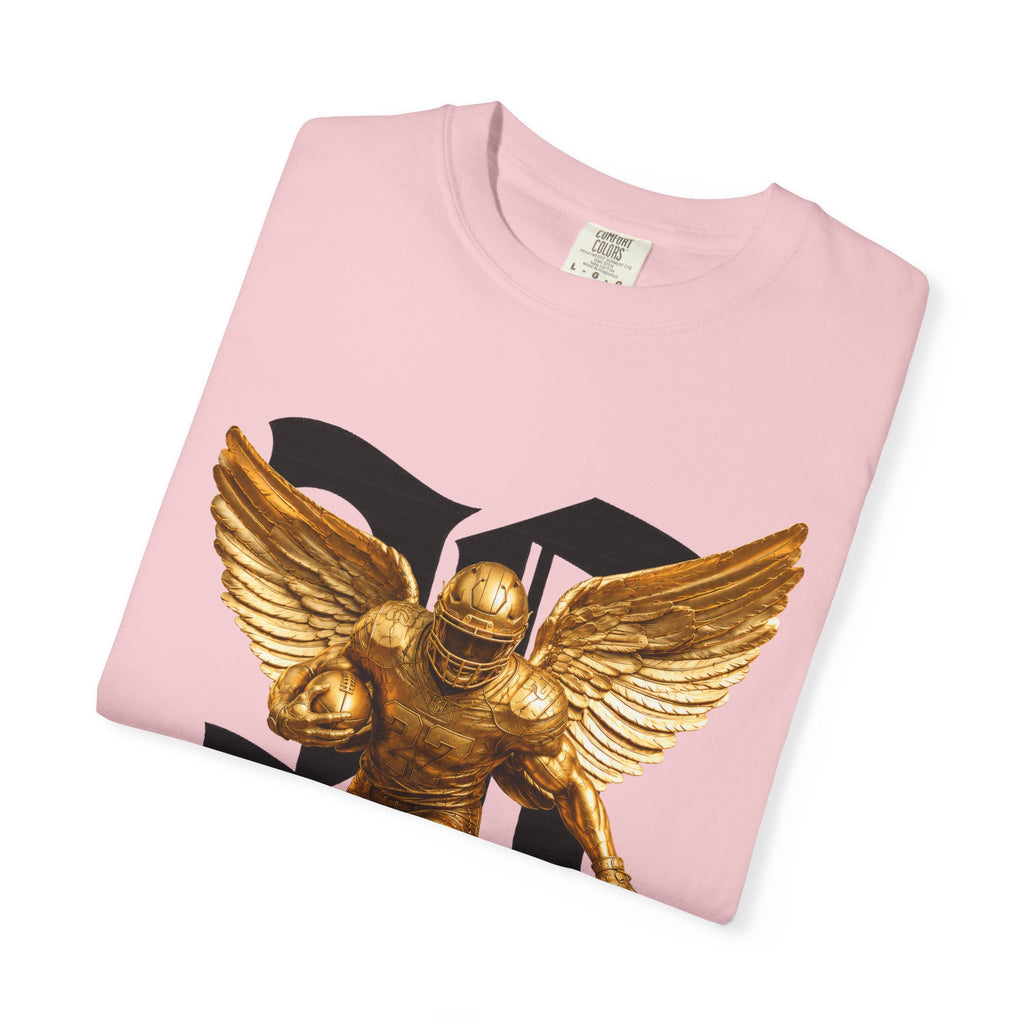 Wings of Glory™ Champion Spirit T-Shirt — Gold Winged Football Warrior Graphic