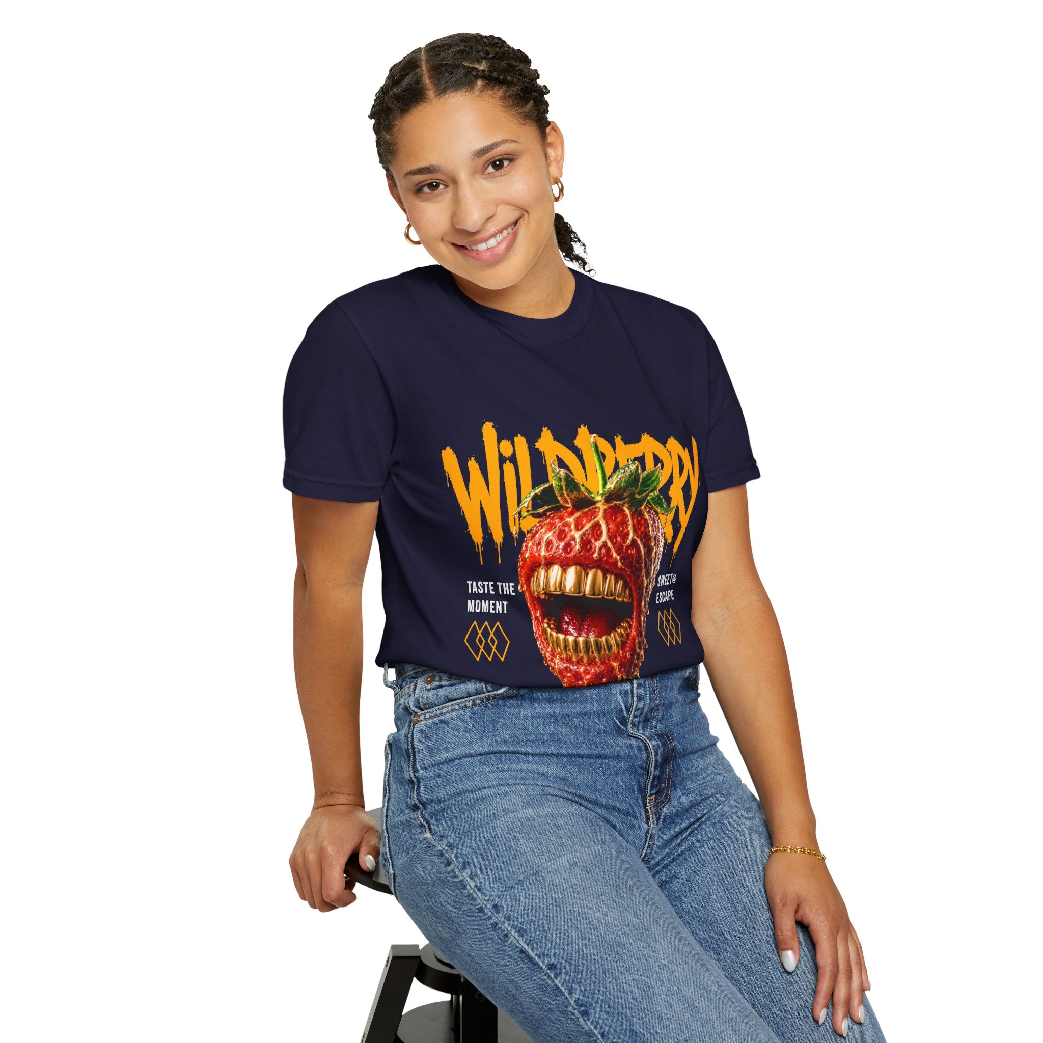 WildBerry Graphic T-Shirt — Wild Strawberry with Gold Teeth Streetwear Tee