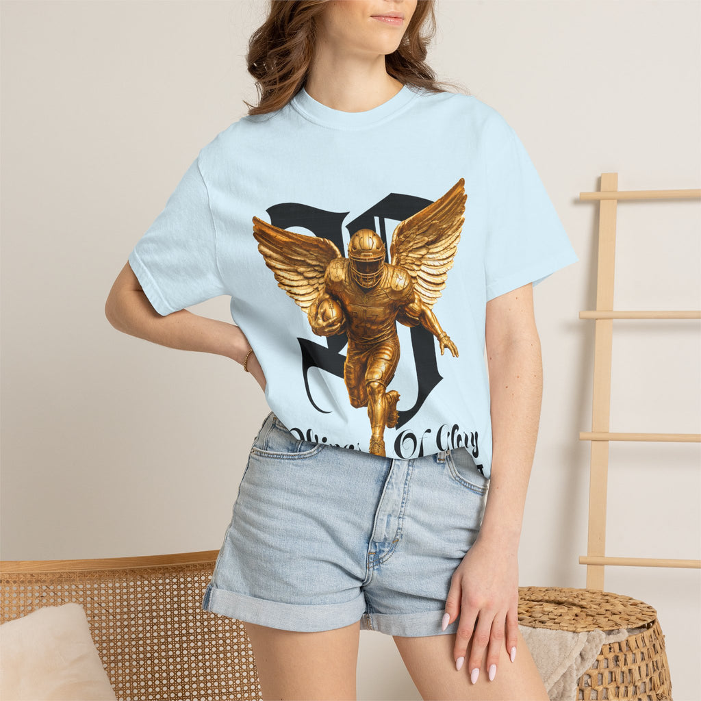Wings of Glory™ Champion Spirit T-Shirt — Gold Winged Football Warrior Graphic