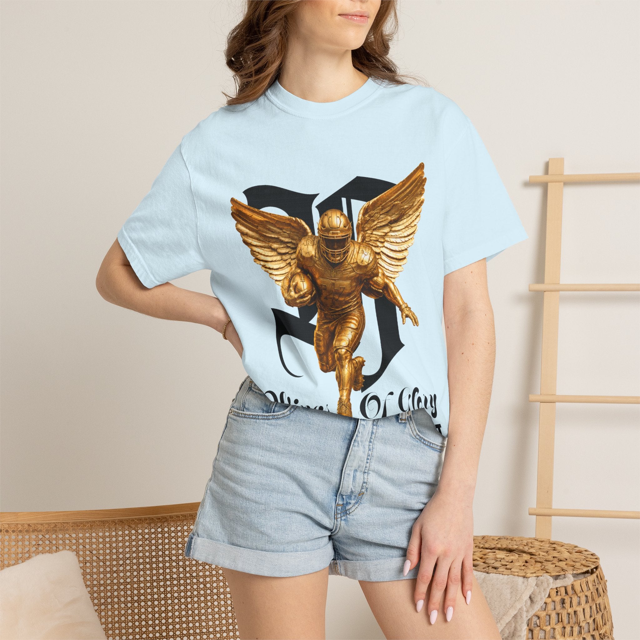 Wings of Glory™ Champion Spirit T-Shirt — Gold Winged Football Warrior Graphic