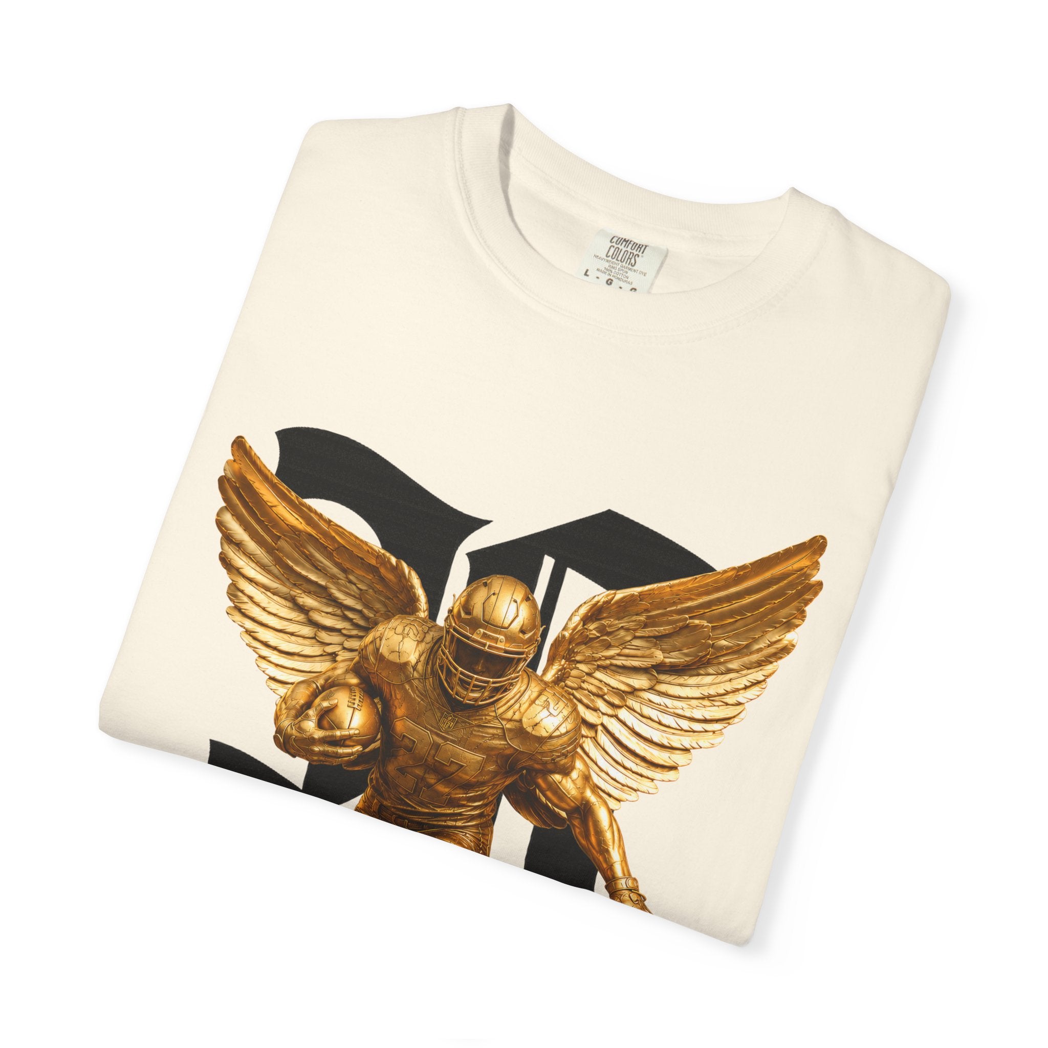 Wings of Glory™ Champion Spirit T-Shirt — Gold Winged Football Warrior Graphic