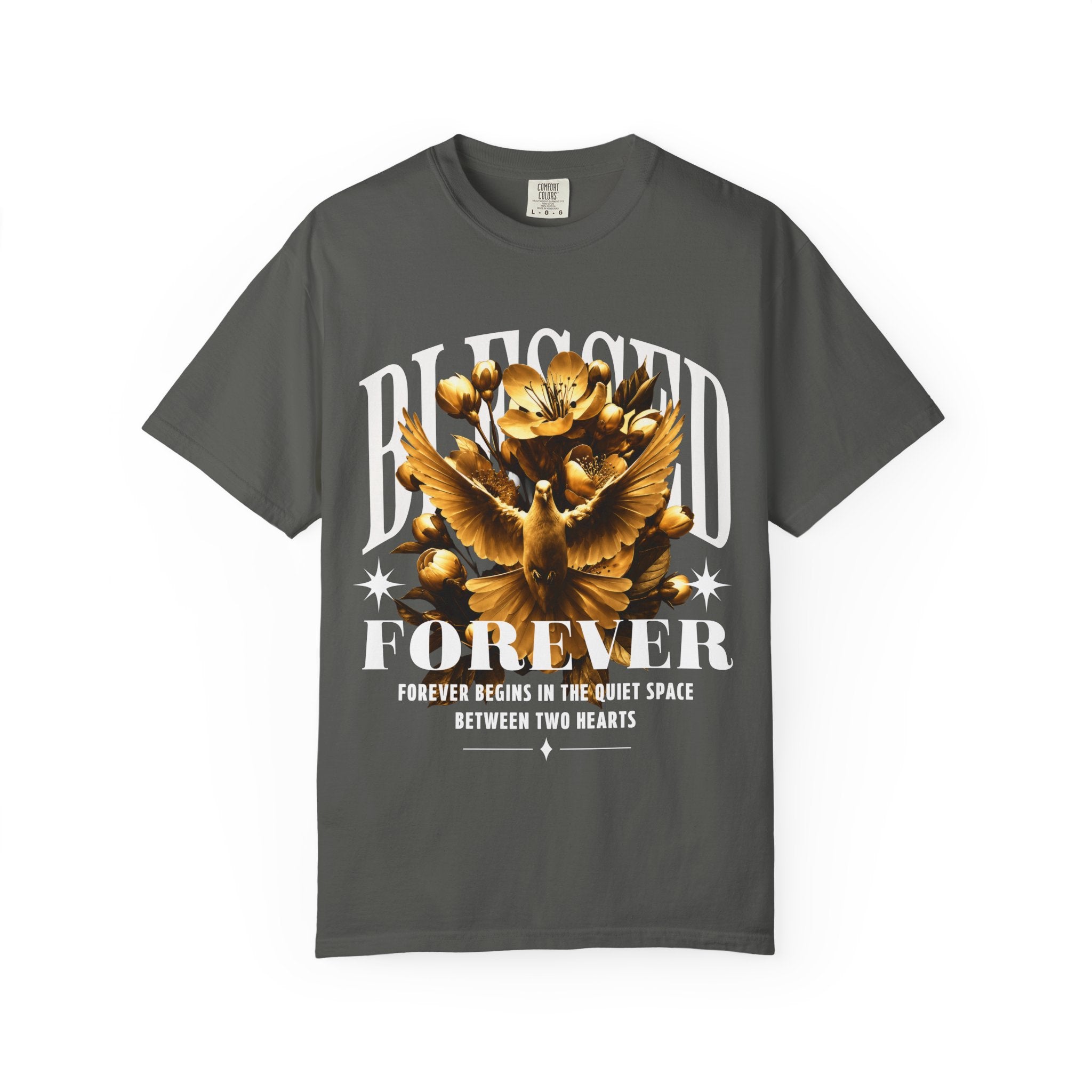 Blessed Forever™ Graphic T-Shirt — Gold Dove & Floral
